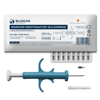 Мікрочіп / Чіп RFID Bluscan 12мм Standard для собак та котів – 1 шт. з аплікатором